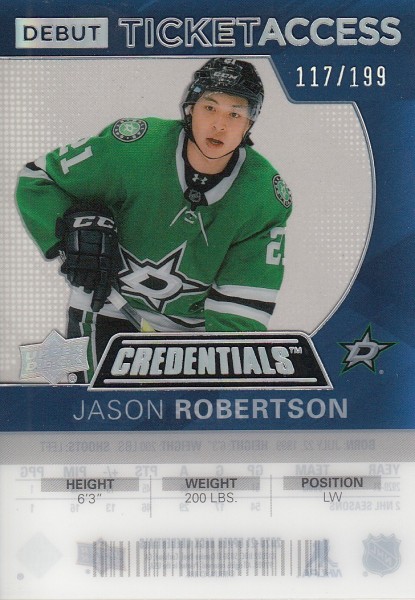 insert RC karta JASON ROBERTSON 20-21 Credentials Acetate Debut Ticket Access /199